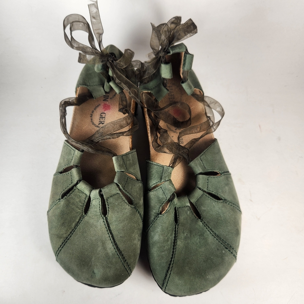 HAFLINGER Women's Eva Sandal Size 7 EU 38 Green Suede German Lace Up Shoes - Picture 6 of 10